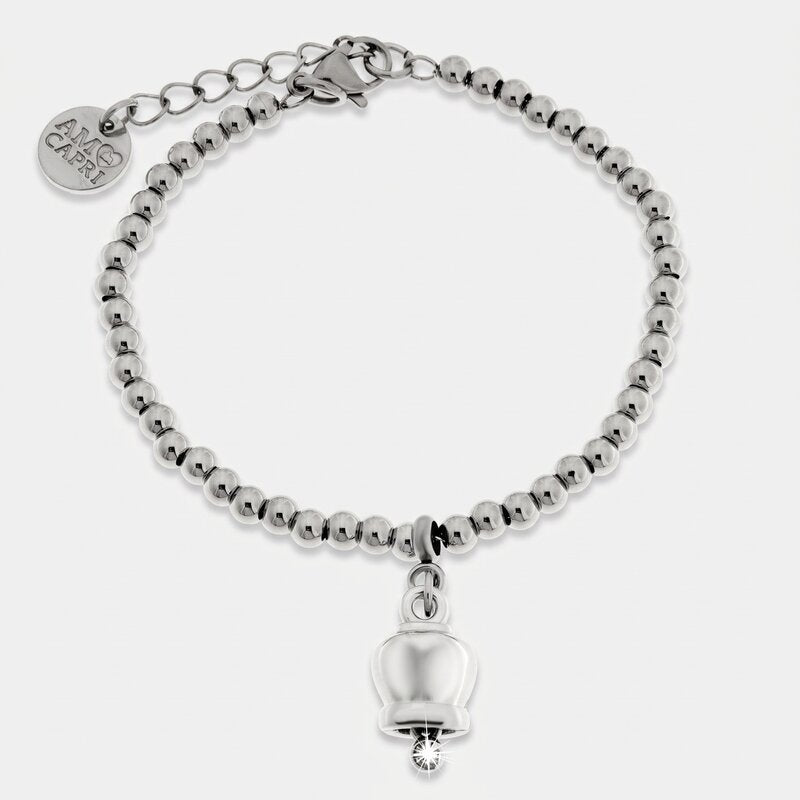 Bracciale in Acciaio maglia a sfere con campanella portafortuna - BYSIMON gioielli