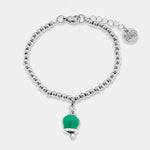 Bracciale in Acciaio maglia a sfere con campanella portafortuna verde acqua - BYSIMON gioielli