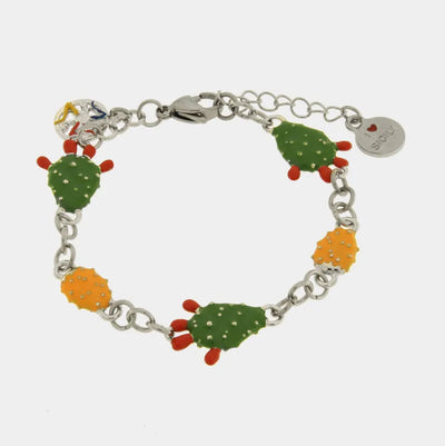Bracciale in Acciaio con tris di fichi d'india impreziositi da smalti colorati - BYSIMON gioielli