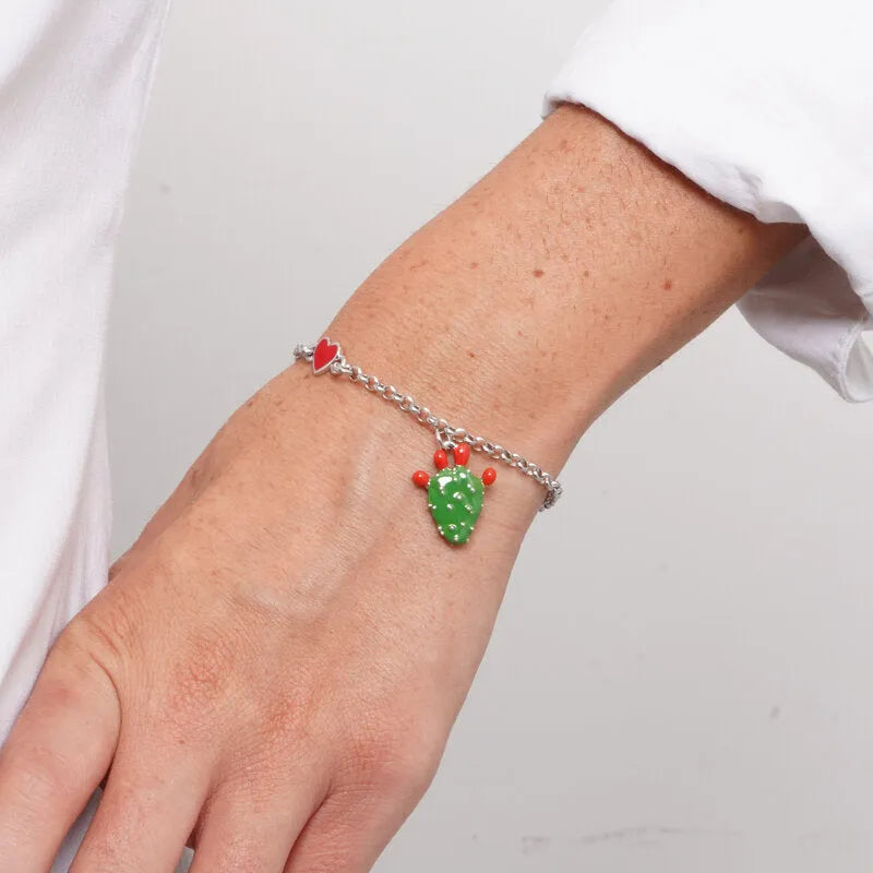 Bracciale in Acciaio con cactus e cuoricino - BYSIMON gioielli