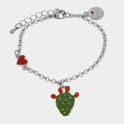 Bracciale in Acciaio con cactus e cuoricino - BYSIMON gioielli