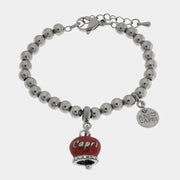 Bracciale in Acciaio  campanella rossa con scritta Capri e zirconi