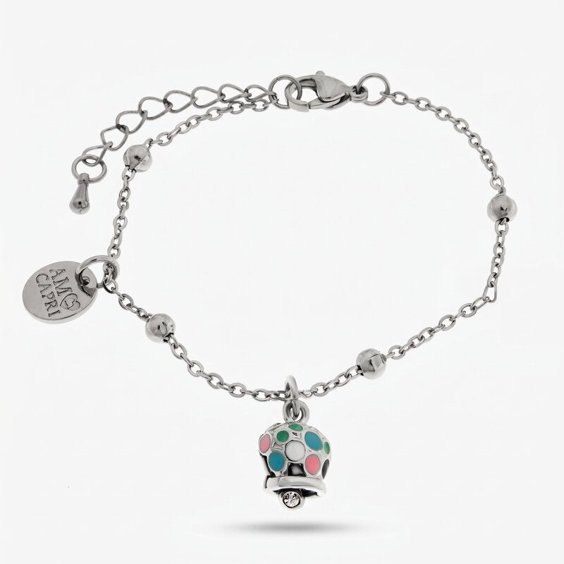 Bracciale in Acciaio Inossidabile con campanella con smalti multicolore e punto luce | gioielli in acciaio inossidabile | BYSIMON