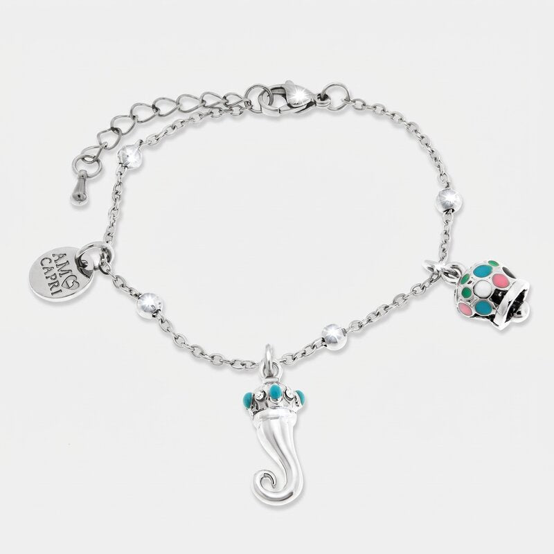 Bracciale in acciaio con corno portafortuna | bracciale con corno | BYSIMON