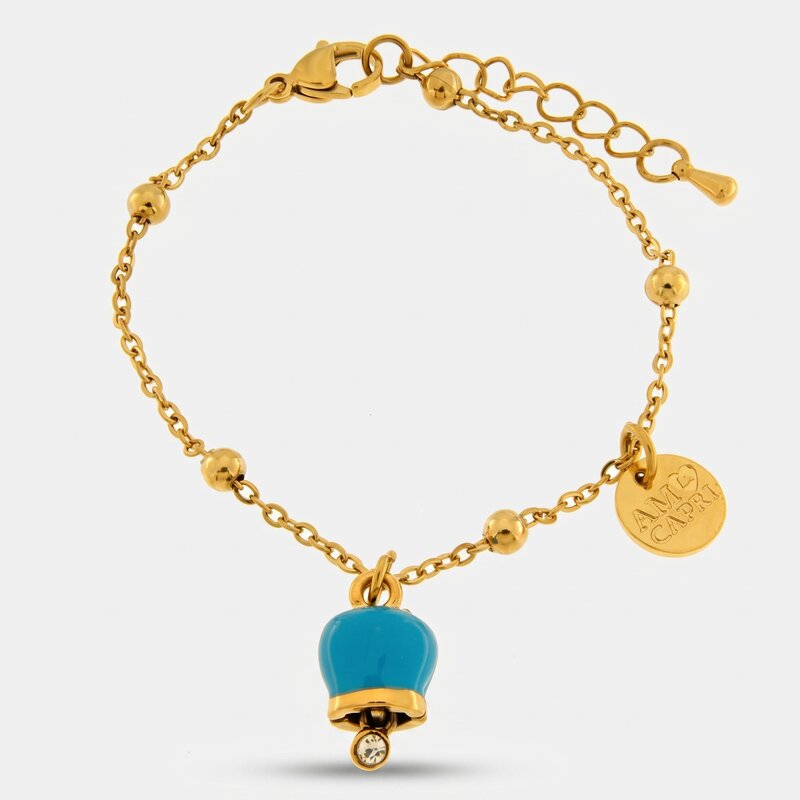 Bracciale in Acciaio con campanella portafortuna  verde acqua - BYSIMON gioielli
