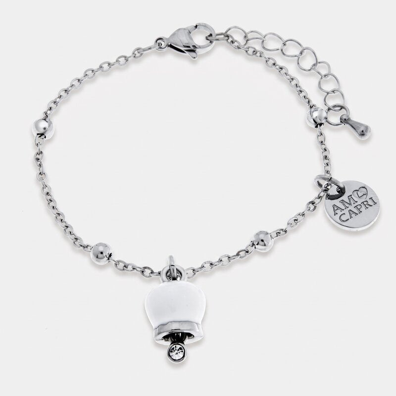 Bracciale in Acciaio con campanella portafortuna bianca - BYSIMON gioielli