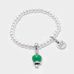 Bracciale in Acciaio con perle e campanella portafortuna in smalto verde - BYSIMON gioielli