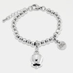 Bracciale in Acciaio Inossidabile maglia a sfere con campanella portafortuna e cristalli | gioielli in acciaio inossidabile | BYSIMON
