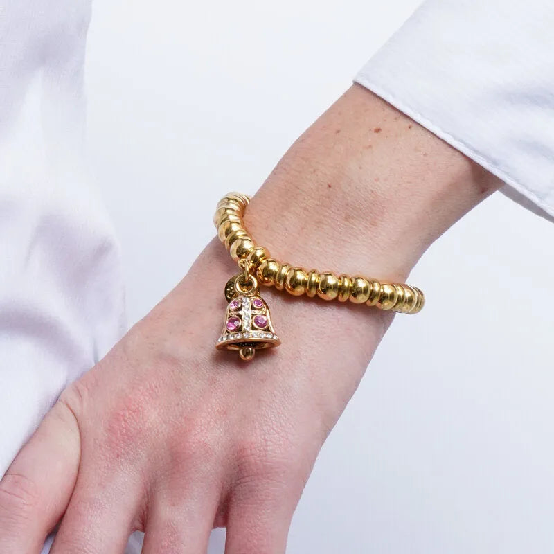 Bracciale in Acciaio campanella Capri con pois rosa - BYSIMON gioielli