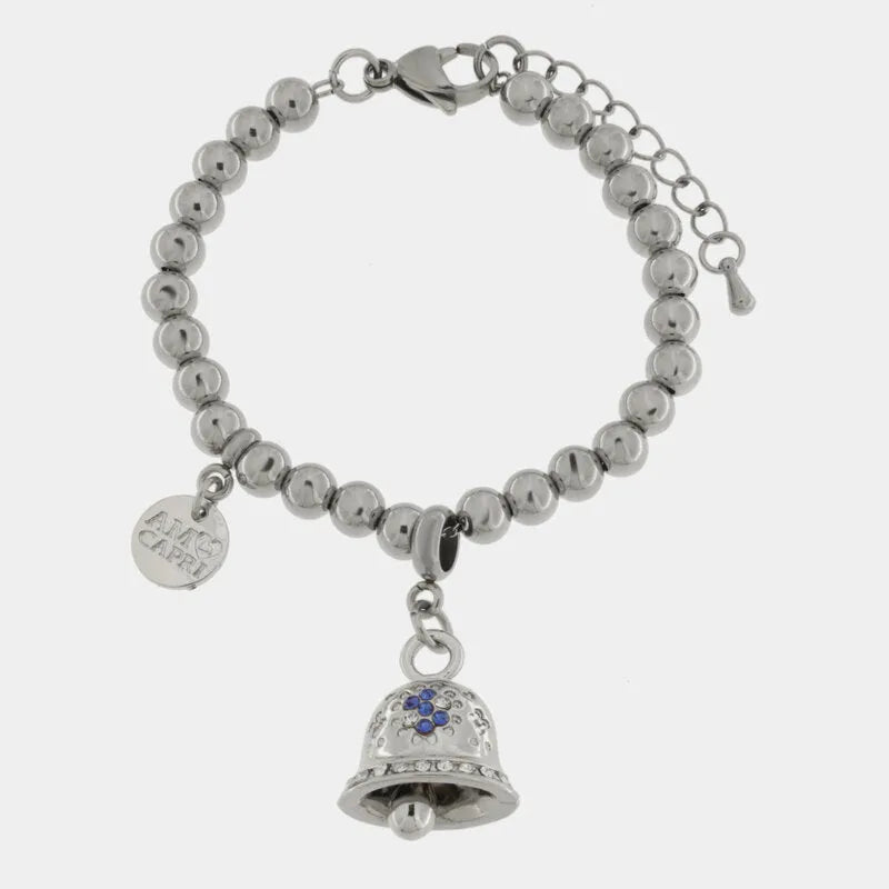 Bracciale in Acciaio campanella Capri con pois blu - BYSIMON gioielli