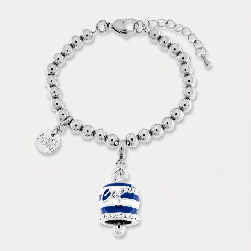 Bracciale in Acciaio Inossidabile campanella Capri con strisce blu | gioielli in acciaio inossidabile | BYSIMON