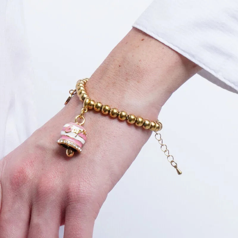 Bracciale in Acciaio campanella Capri con  strisce rosa - BYSIMON gioielli