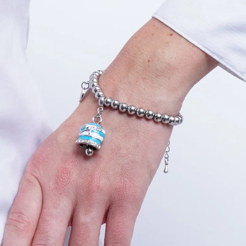 Bracciale in Acciaio campanella Capri con strisce azzurre - gioiello BySimon