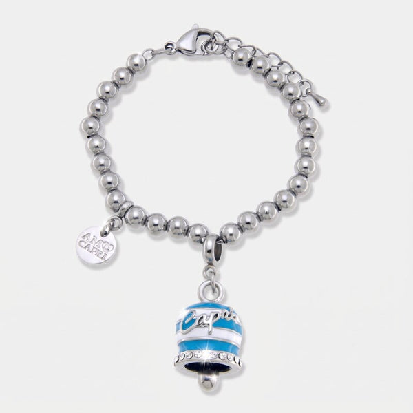Bracciale in Acciaio campanella Capri con strisce azzurre - gioiello BySimon