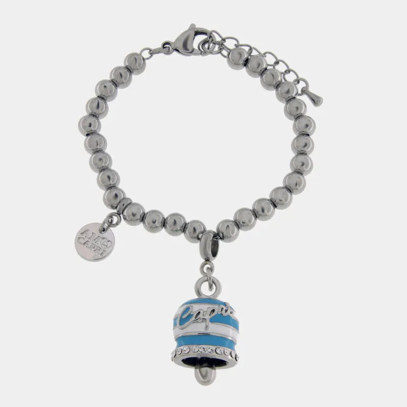 Bracciale in Acciaio campanella Capri con strisce azzurre - gioiello BySimon