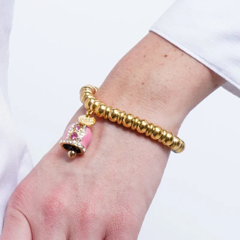 Bracciale in Acciaio campanella Capri rosa con pois - BYSIMON gioielli