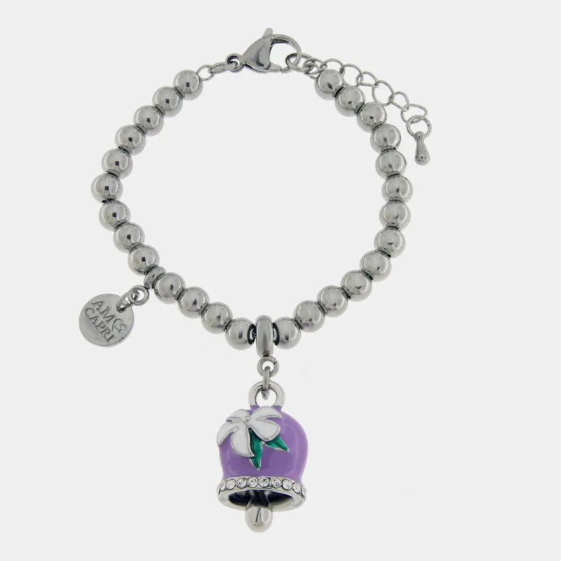 Bracciale in Acciaio campanella Capri viola con pois - BYSIMON gioielli