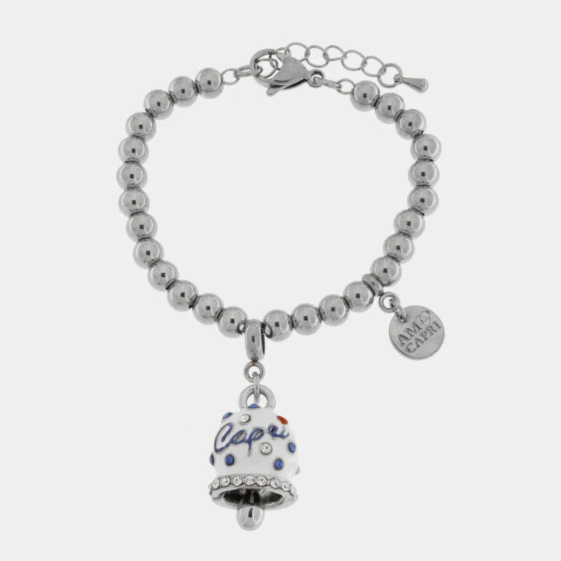 Bracciale in Acciaio campanella Capri bianca con pois blu - gioiello BySimon