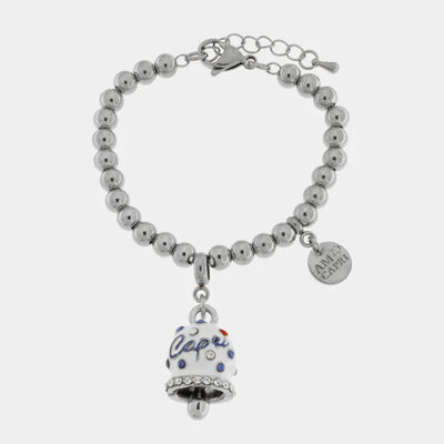 Bracciale in Acciaio campanella Capri bianca con pois blu - gioiello BySimon