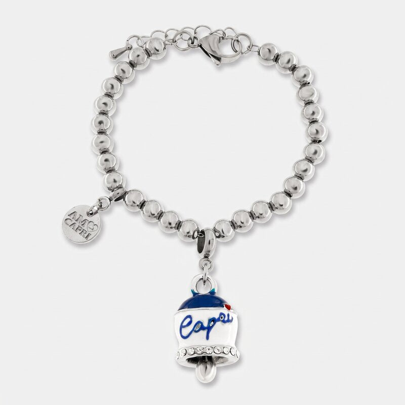 Bracciale in Acciaio campanella Capri con strisce blu - gioiello BySimon