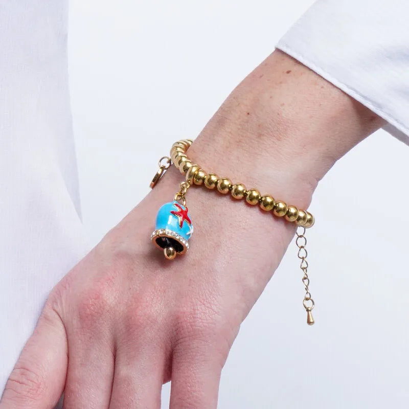 Bracciale in Acciaio campanella Capri azzurra con stelle marine - BYSIMON gioielli