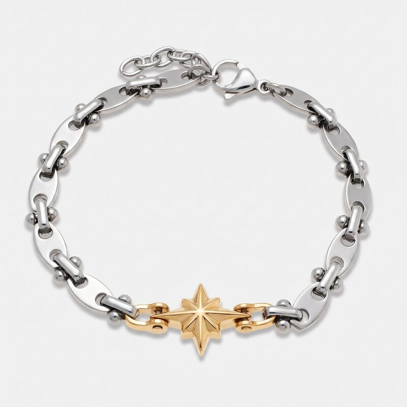 Bracciale in Acciaio maglia marina con rosa dei venti - BYSIMON gioielli