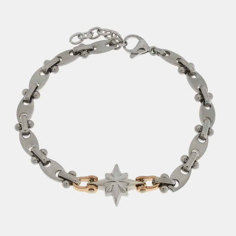 Bracciale in Acciaio maglia marina con rosa dei venti - BYSIMON gioielli