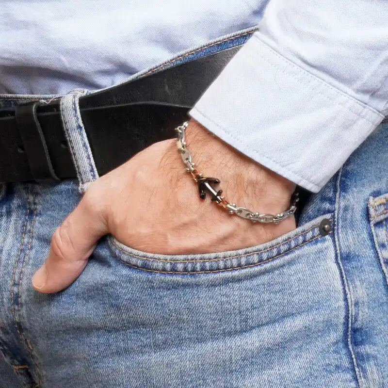 Bracciale in Acciaio maglia marina con ancora IJEWEL - gioiello BySimon