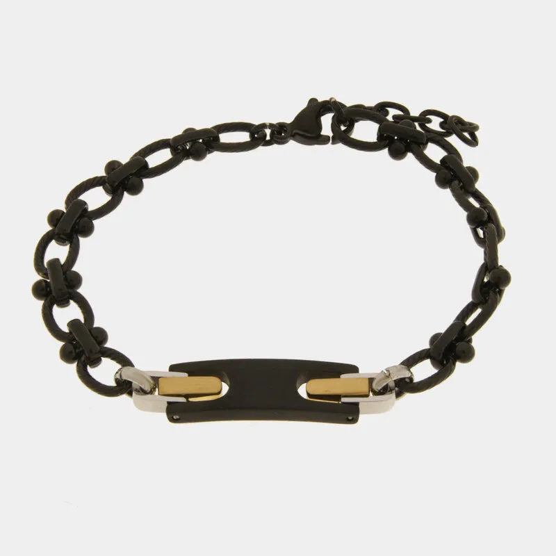 Bracciale in Acciaio catena con targhetta nera - BYSIMON gioielli