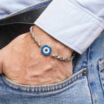 Bracciale in acciaio inossidabile con bussola smaltata blu - BYSIMON