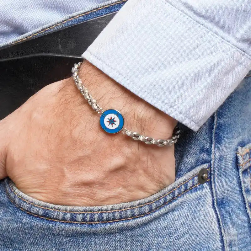 Bracciale in acciaio inossidabile con bussola smaltata blu - BYSIMON