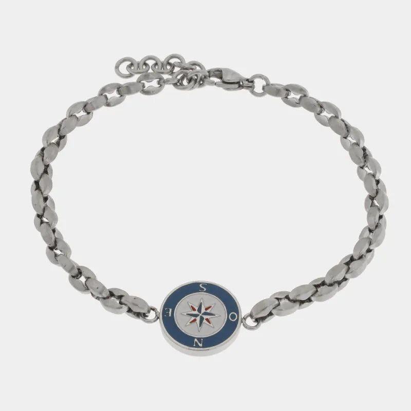 Bracciale in acciaio inossidabile con bussola smaltata blu - BYSIMON