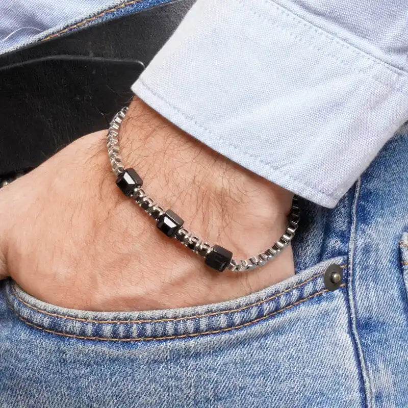Bracciale in Acciaio cristalli neri IJEWEL - gioiello BySimon