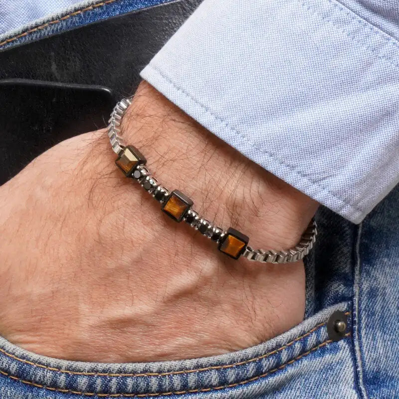 Bracciale in Acciaio cristalli marroni IJEWEL - gioiello BySimon