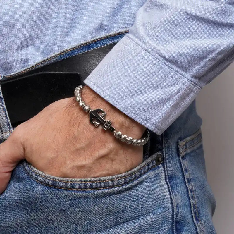 Bracciale in Acciaio sfere con ancora IJEWEL - gioiello BySimon