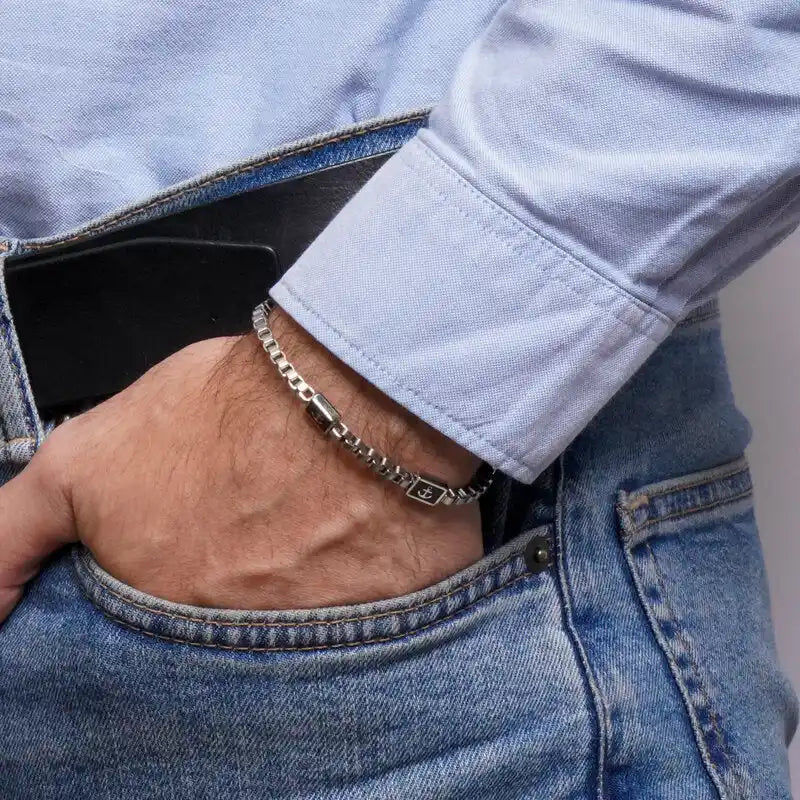 Bracciale in Acciaio dettagli neri con ancora IJEWEL - gioiello BySimon