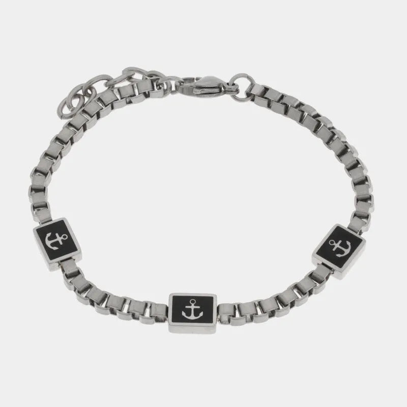 Bracciale in Acciaio dettagli neri con ancora IJEWEL - gioiello BySimon