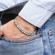 Bracciale in Acciaio doppia catena con sfere turchesi - BYSIMON gioielli