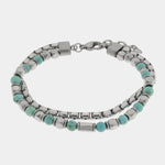 Bracciale in Acciaio doppia catena con sfere turchesi - BYSIMON gioielli
