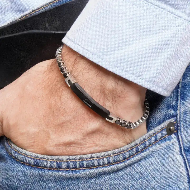 Bracciale in Acciaio catena con dettaglio nero IJEWEL - gioiello BySimon