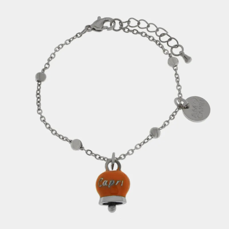Bracciale in Acciaio con Campanella Portafortuna Estate Mediterranea di Capri - Colore Ammanst Orange