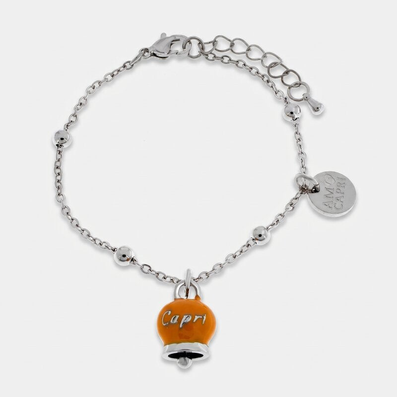 Bracciale in Acciaio con Campanella Portafortuna Roccia Dorata di Capri - Colore Caramel - gioiello BySimon
