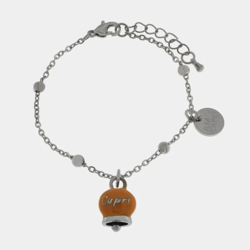 Bracciale in Acciaio con Campanella Portafortuna Roccia Dorata di Capri - Colore Caramel - gioiello BySimon