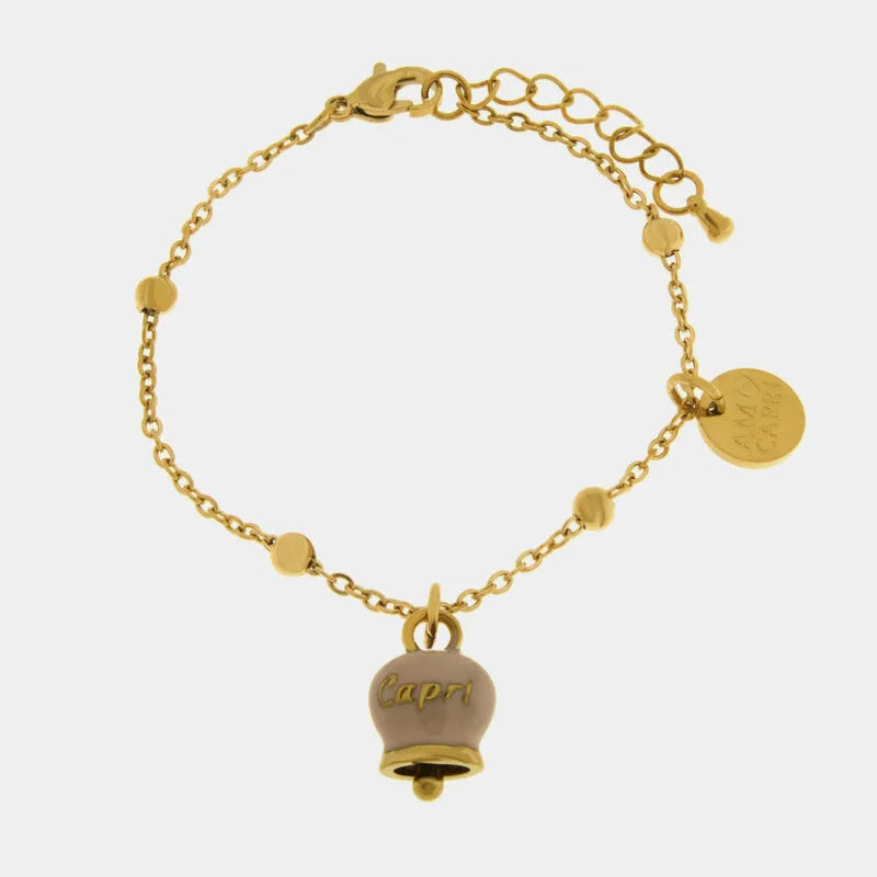 Bracciale in Acciaio con Campanella Portafortuna Capri - Colore Rosa Cipria - gioiello BySimon