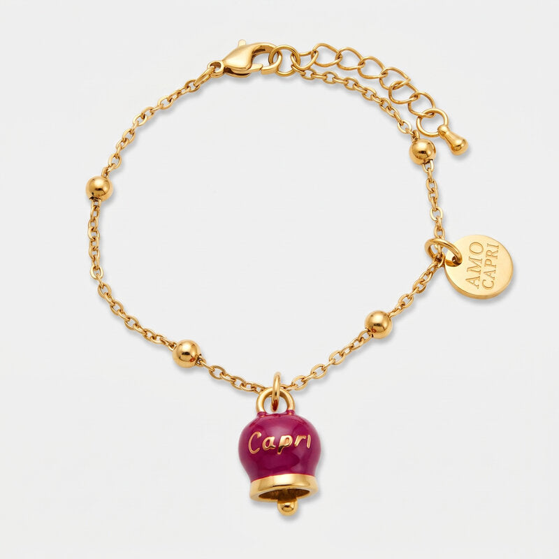 Bracciale in Acciaio con Campanella Portafortuna Notte in Piazzetta Capri - Colore Amaranth - gioiello BySimon