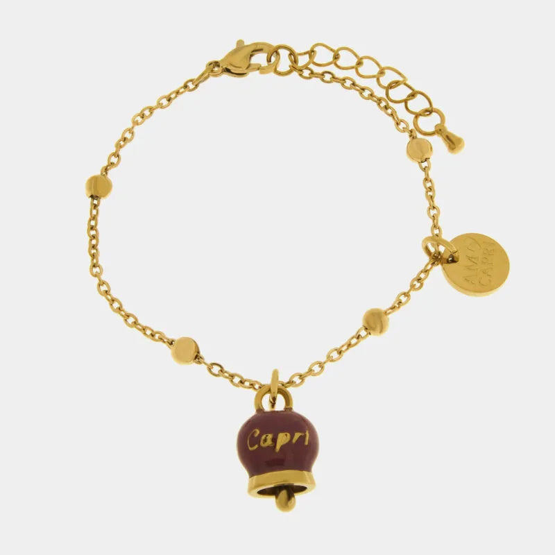 Bracciale in Acciaio con Campanella Portafortuna Notte in Piazzetta Capri - Colore Amaranth - gioiello BySimon
