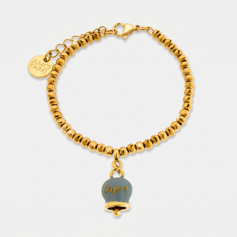 Bracciale in Acciaio con Campanella Portafortuna Capri Anima Azzurra - Colore Dutch Canal - gioiello BySimon