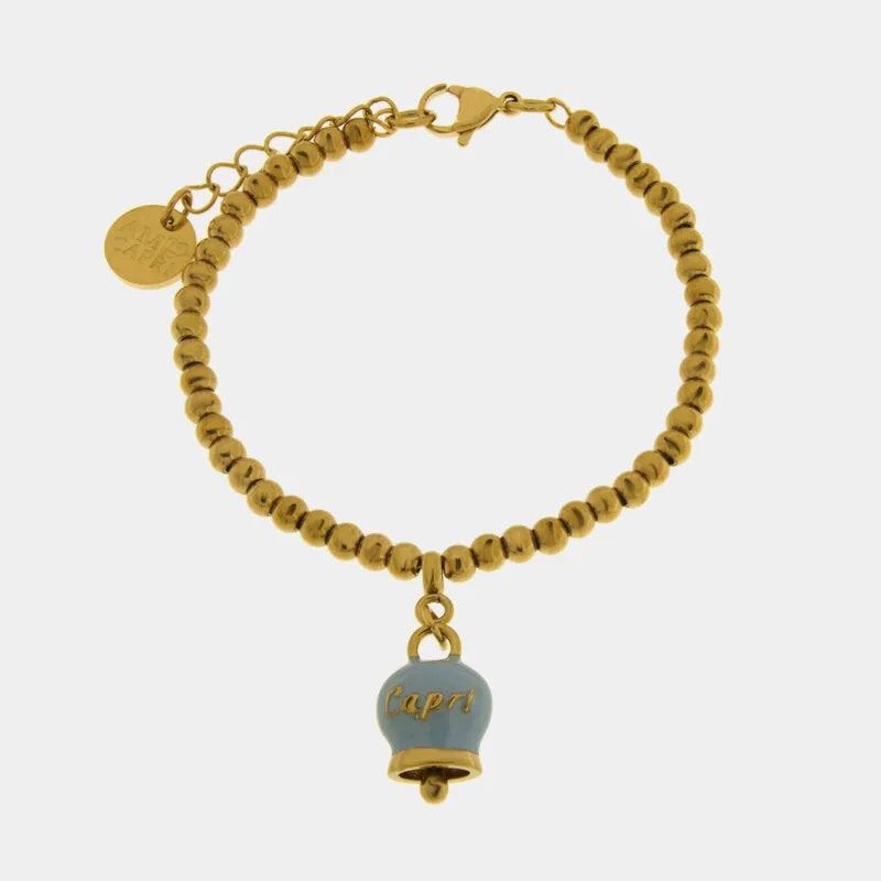 Bracciale in Acciaio con Campanella Portafortuna Capri Anima Azzurra - Colore Dutch Canal - gioiello BySimon