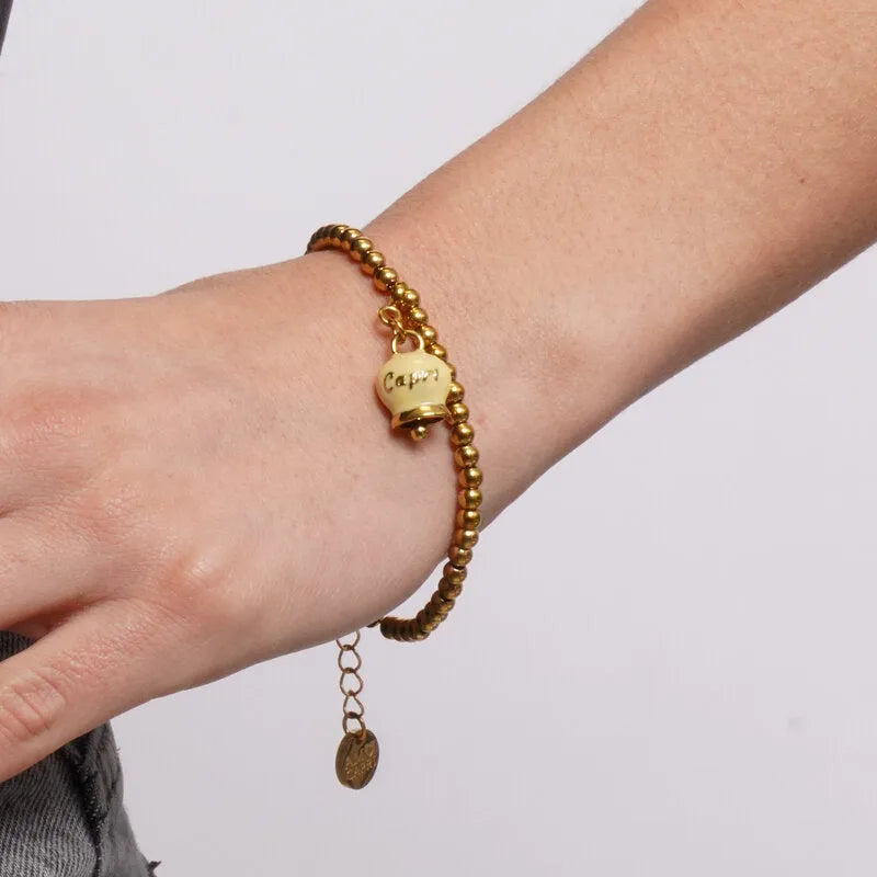 Bracciale in Acciaio con Campanella Portafortuna Sole di Capri - Colore Pale Banana - gioiello BySimon