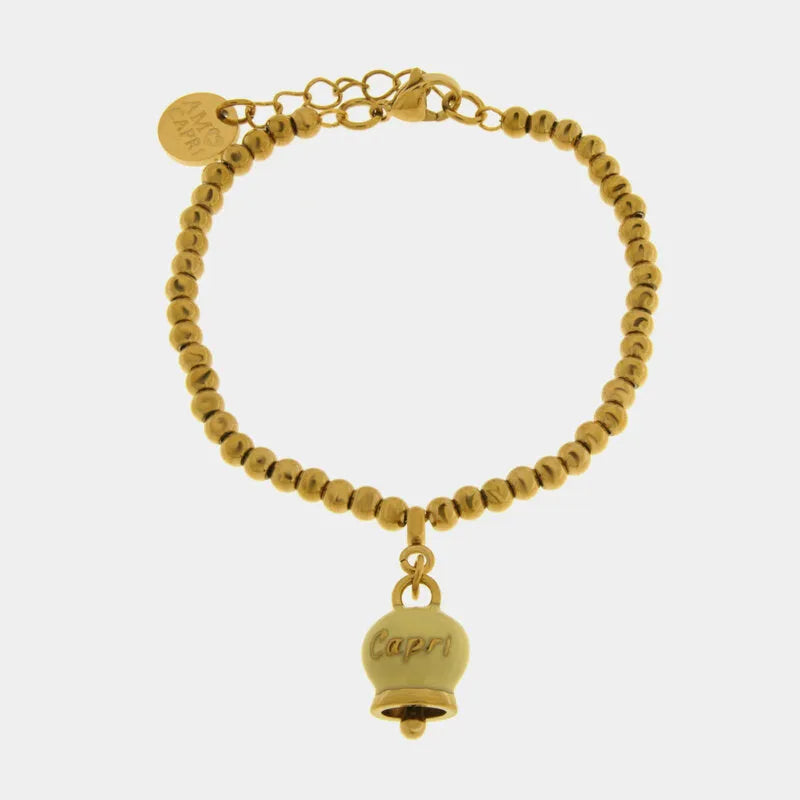 Bracciale in Acciaio con Campanella Portafortuna Sole di Capri - Colore Pale Banana - gioiello BySimon